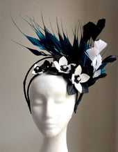 Beckie - Teal & Black Leather and Feather Fascinator -MM290
