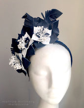 Madeline - Navy & White Leather Fascinator - MM224