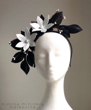 Mandy - Black and White Leather Fascinator - MM355