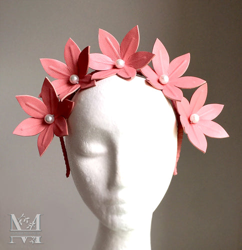 Lara - Pink Leather Flower Crown - MM350