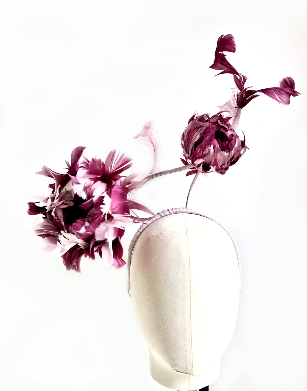 Lessie - Feather Flower Fascinator - Burgundy - MM724